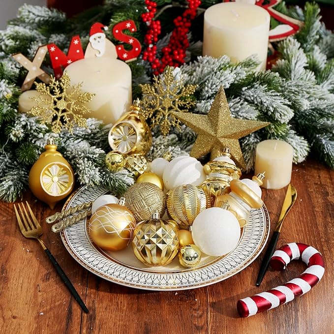 XmasExp 99-Pack Christmas Ball Ornaments Assorted Shatterproof Christmas Tree Decorations with Hand-held Gift Package for Xmas Tree,Home,Party(Gold)