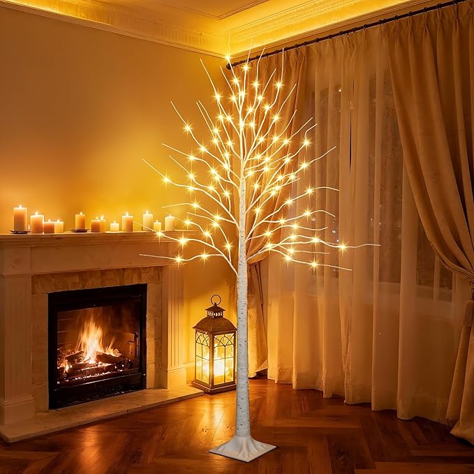 iBaycon 6FT Christmas Birch Tree Lights, Lighted Birch Tree LED Artificial Trees with 8 Modes Timer, Prelit Light Up Trees for Indoor and Outdoor Party Holiday Christmas Decorations