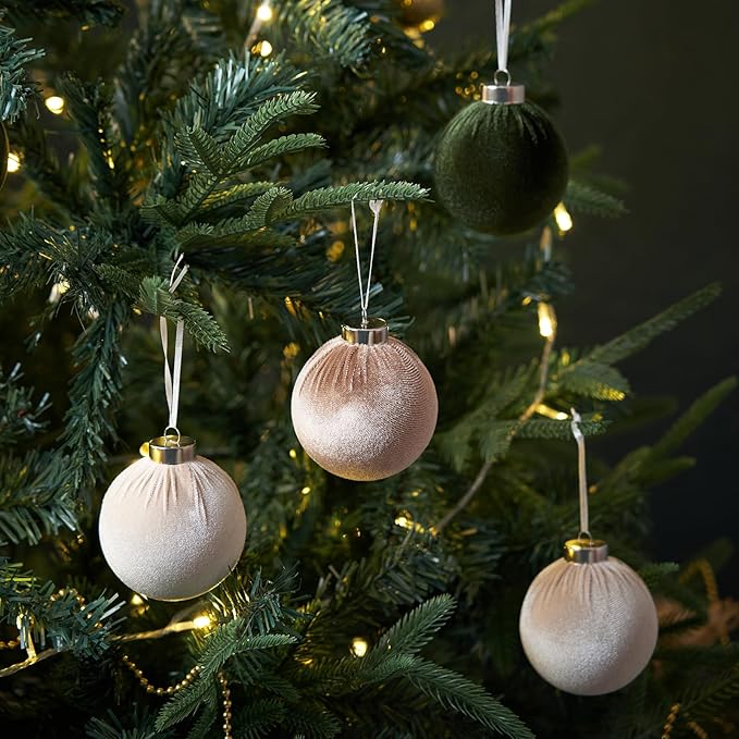 Christmas Ball Ornaments, 15 Pcs Green & Coffee Ornaments with Velvet, Multicolor Xmas Tree Decorations for Christmas Tree Holiday Decor