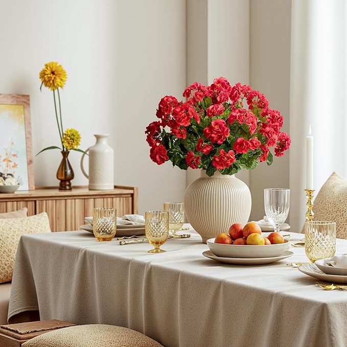 Artificial Geranium Flowers for Outdoors Geraniums Artificial Flowers Realistic Faux Geraniums for Outdoor Planters Silk Geranium Outdoor Fake Flowers Porch Home Kitchen Garden Decor (4PCS，Red)