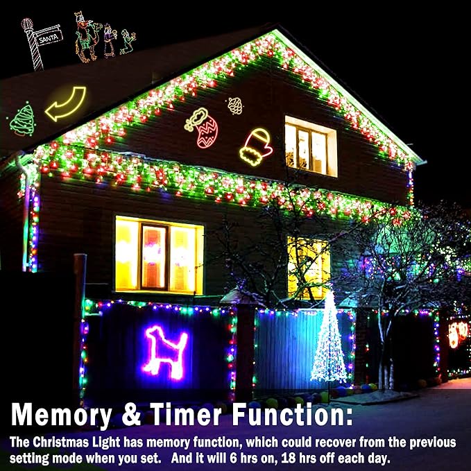 KNONEW 99ft 1216 LED Christmas Lights Outdoor Decorations with 228 Drops, 8 Modes Curtain Fairy Light, Clear Wire LED String Light Decor for Wedding Party Christmas (Red and Green)