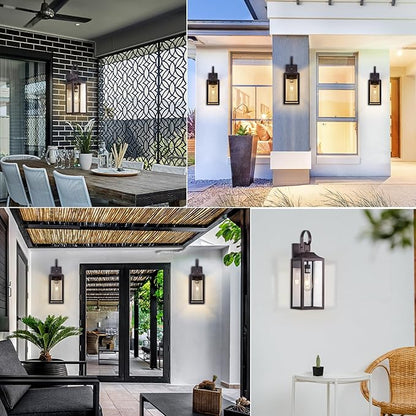 Large Bronze Outdoor Wall Lantern 19", Outside Farmhouse Wall Sconce Light Fixture Oil-Rubbed Bronze, Industrial Wall Mount Light Waterproof, Modern Porch Lighting Exterior Lamp for House