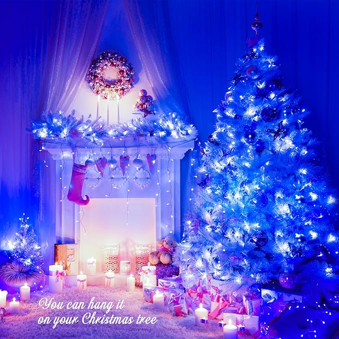 JMEXSUSS 250 LED Blue String Lights Indoor, 91.5ft Connectable Christmas Lights Outdoor Waterproof, 8 Modes Blue Christmas String Light for Party Garden Tree Halloween Decoration