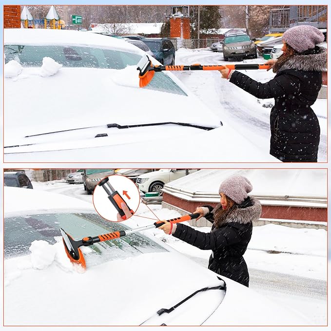 3in1 Snow Brush and Ice Scraper for Car Windshield,58'' Extendable Heavy Duty Snow Broom Vehicle Snow Removal Tool for Car SUV Trucks (58 inch)