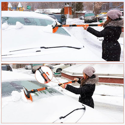 3in1 Snow Brush and Ice Scraper for Car Windshield,58'' Extendable Heavy Duty Snow Broom Vehicle Snow Removal Tool for Car SUV Trucks (58 inch)