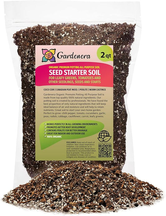 Premium Organic Seed Starter Soil - 2 Quart - All-Purpose Organic Potting Soil for Happy Seedlings and Plants by Gardenera