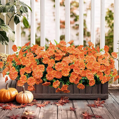 Lnoicy Artificial Flowers for Outdoor 12 Bundles Eucalyptus Fake Flowers for Planter,UV Resistant Fake Morning Glory for Home/Porch/Garden Decoration（Orange）
