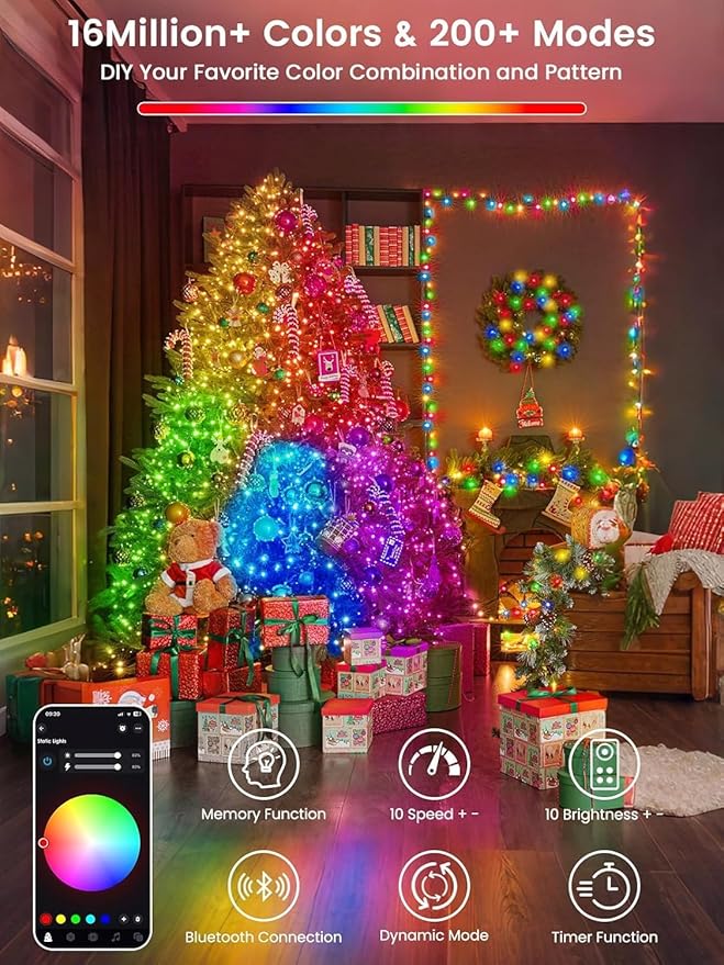500LED Smart Color Changing Christmas Lights App Controlled, 175FT Waterproof RGB Twinkle String Light Music Sync Multiple Modes, Christmas Lights with Remote & Timer Indoor Outdoor Xmas Decorations