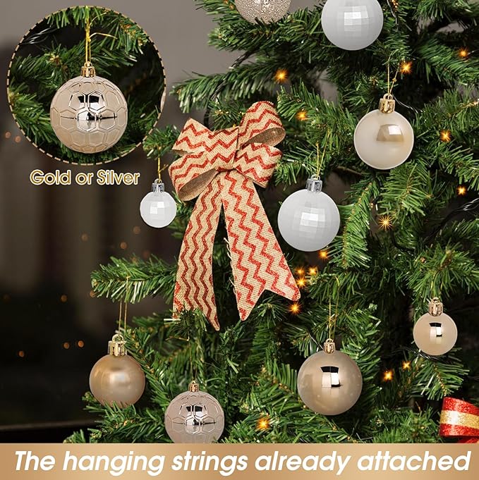 TranquilBliss 50 Pcs Christmas Ornaments Set with Strings, Christmas Ball Ornaments Set with Hanging Strings, Shatterproof Christmas Decorations Ornaments for Xmas Tree (Deep Champagne)