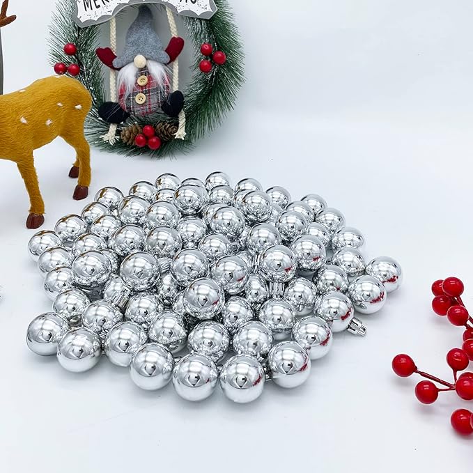 Christmas Ball Ornaments Silver 144pcs Small Christmas Tree Balls for Xmas Holiday Wedding Party Decoration, Tree Ornaments 1.18-Inch