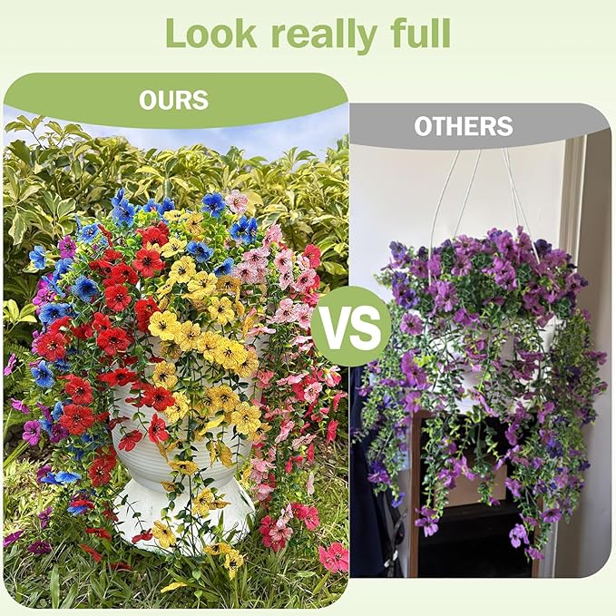 Artificial Hanging Flowers for Outdoors Faux Plants for Spring Summer Decoration,6 Bundles UV Resistant Realistic Silk Flowers Indoor Outside Garden Porch Patio Balcony Yard Farmhouse