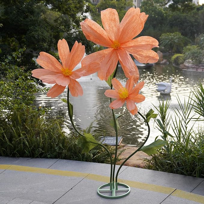 Artificial Giant Flowers for Decoration,Large Paper Daisies Flowers with Stems and Stands Base,Big Flower Decor for Wedding Birthday Party Garden, Party Banquet Background Decor (Orange)