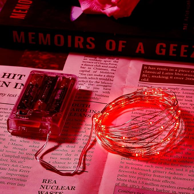 1 Pack 16.4ft Battery Operated String Lights with Timer, Red with Synchronized Twinkle Mode, Fairy Lights Battery Powered, 50 LEDs, Idea for Christmas Bedroom Party Wedding