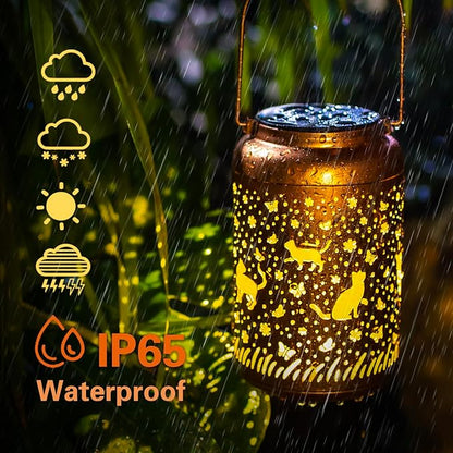 Cat Solar Lanterns Outdoor Hanging Waterproof Solar Lights Cat Gifts for Women Men Metal Decorative LED Lanterns for Outside, Patio, Landscape, Yard Decor, Garden Decorations