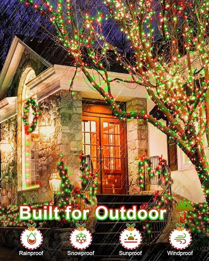 355FT 900 LED Christmas Lights, Extra Long Outdoor String Lights Waterproof, Timer & Memory, 8 Modes Dimmable Plug in Fairy Light for Outside Tree Patry Holiday Indoor Xmas Decorations, Red and Green
