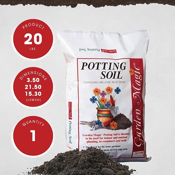 Michigan Peat 20 Pound Bag of Garden Magic General Purpose Moisture Retaining Potting Soil Mix for Indoor and Outdoor Planting