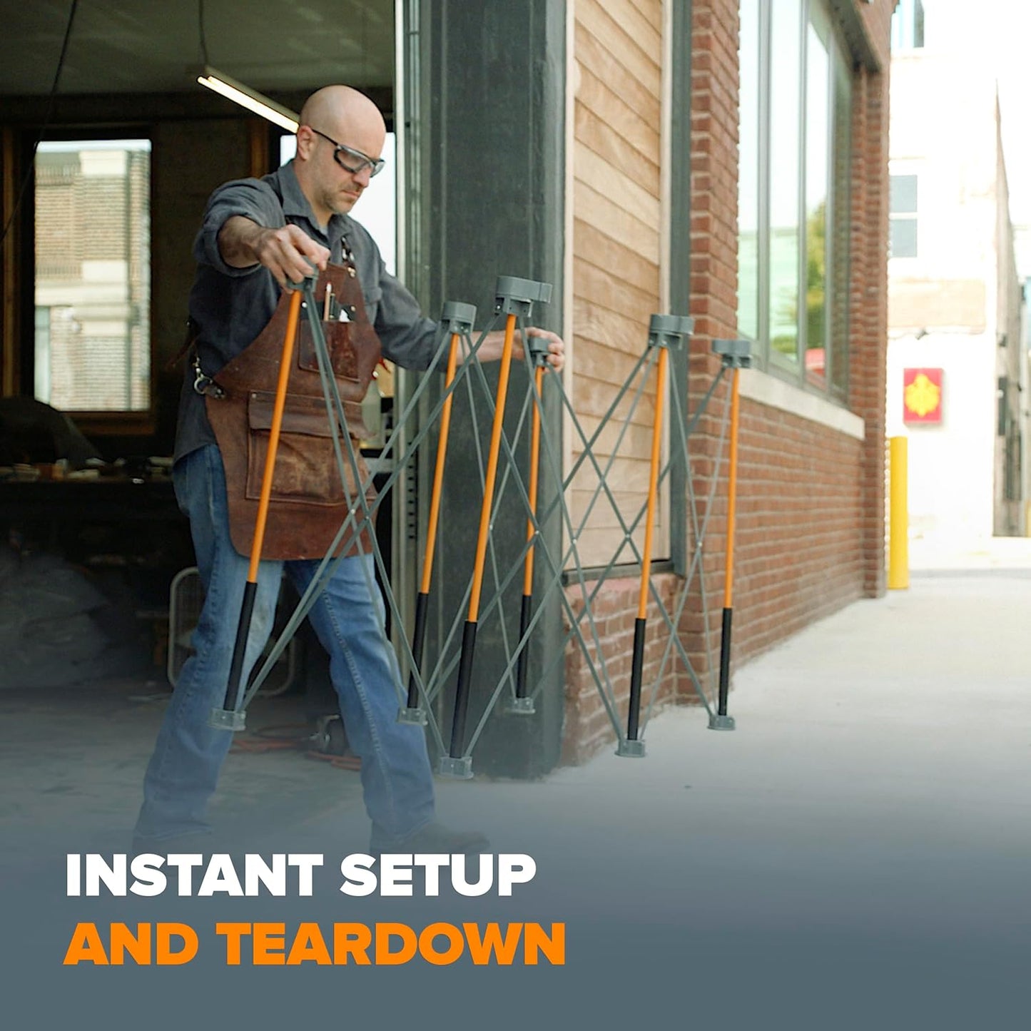 BORA Centipede CT9 36 inch Tall Portable Folding Workstand Workbench with Carry Strap, Collapsible, Construction Table, Support, Sawhorse, 4Ft X 4Ft, 36 inch Work Height, 3500lb Weight Capacity,Orange