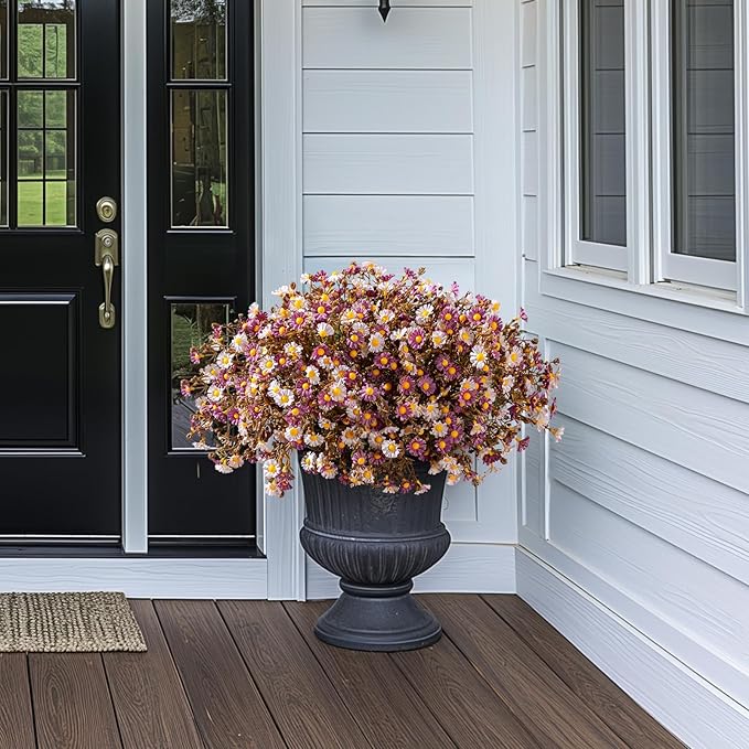 Artificial Daisy Flowers for Outdoor 16 Bundles Faux Daisy Flower UV Resistant No Fade Floral for Home Indoor Outside Garden Porch Window Box Balcony Yard Porch Fall Decor (Purple)