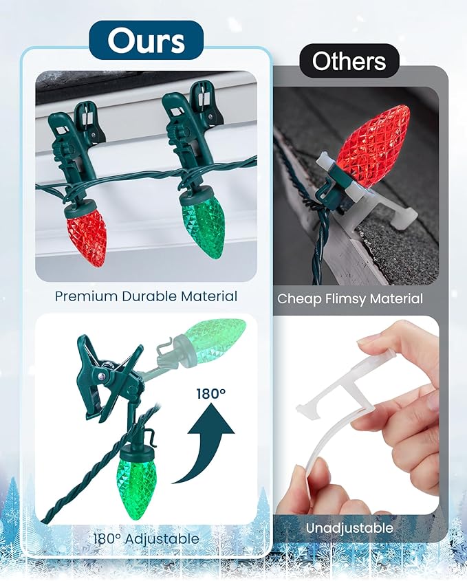 Minetom C9 LED Christmas Lights Outdoor with 100 Spring Clip (Red & Green, 1 Pack)