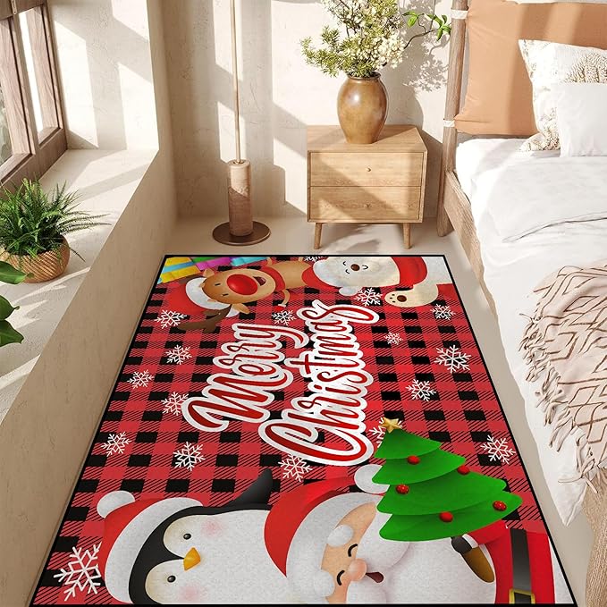 Merry Christmas Rug,Christmas Trees Decorative Indoor Bedroom Xmas Winter Welcome Door Mat Anti-Slip Rubber Area Rug for Seasonal Holiday Decoration,71" X 47"