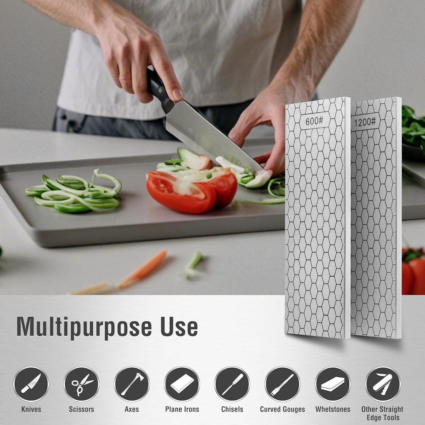 S SATC Diamond Sharpening Stone 2 Side Grit 600/1200 Diamond Plate Honing Stone 8-inch Hone Sharpener White