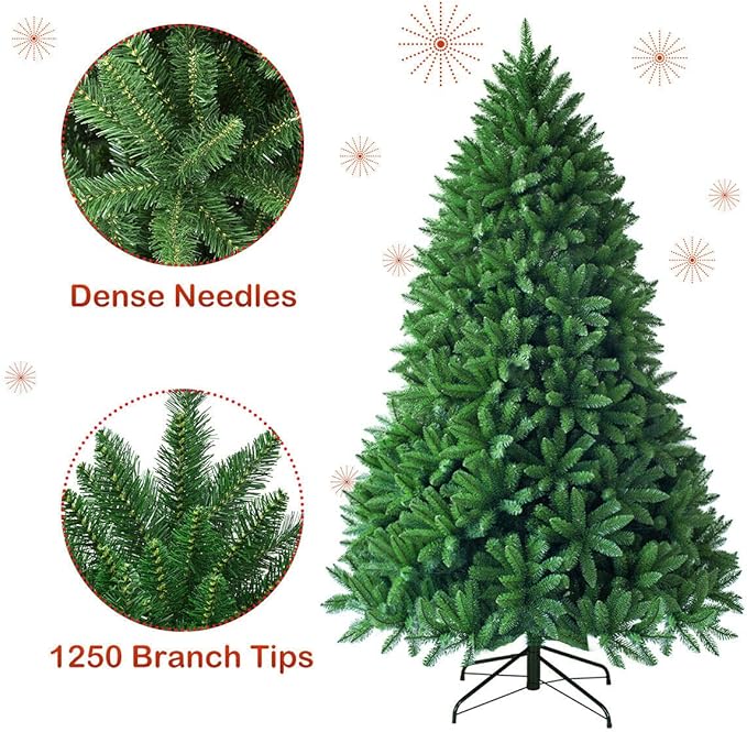Goplus 6ft Unlit Artificial Christmas Tree, Premium Hinged Fir Tree, Easy Assembly with Metal Stand, Xmas Décor for Indoor and Outdoor