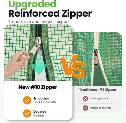 KING BIRD Premium 10x6.6x6.6FT Greenhouse for Outdoors, Large Walk-in Heavy Duty Galvanized Steel Frame, Mesh Door Screen Window Upgraded Zipper Tunnel Hoop for Garden Plant Winter, Green