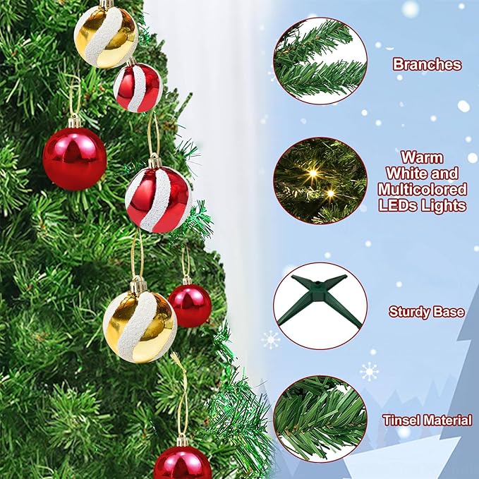 Remote 8 Mode & Timer 4 Ft Christmas Tree with 100 Warm White & Multi Color Change Lights 18 DIY Balls Ornaments 3D Star Battery Operated Small Xmas Tree Table Indoor Holiday Party Decor (Green)