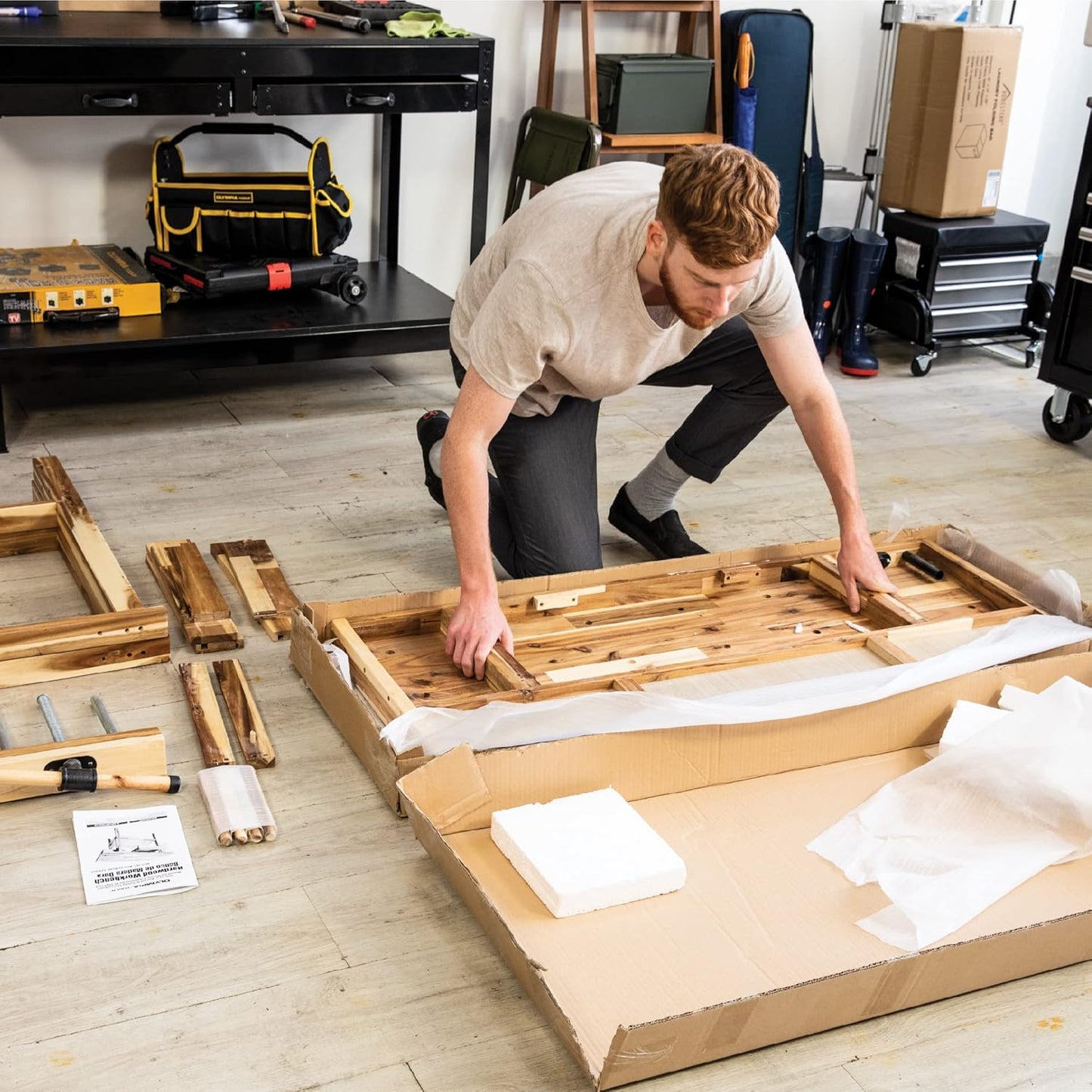 Olympia Tools 48-Inch Acacia Hardwood Workbench with Drawer - 330lbs Weight Capacity Heavy Duty Portable Wood Work Bench Table for Garage, Workshop, Home Storage - Woodworking Wooden Workbenches