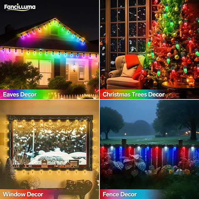 Smart C9 Christmas Lights Outdoor, 132FT 200 LED RGB Color Changing Christmas Lights, APP Remote Controlled Music Sync Waterproof Connectable String Lights for Indoor Outdoor Xmas Decor