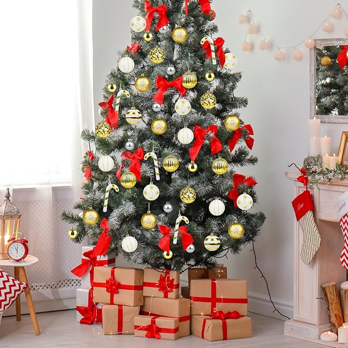 Gold and White Christmas Balls Ornaments - 40Pcs Xmas Tree Decorations, Shatterproof Christmas Ornaments, Hanging Ball Ornament Decorations for Xmas Tree(Multi Color #5)