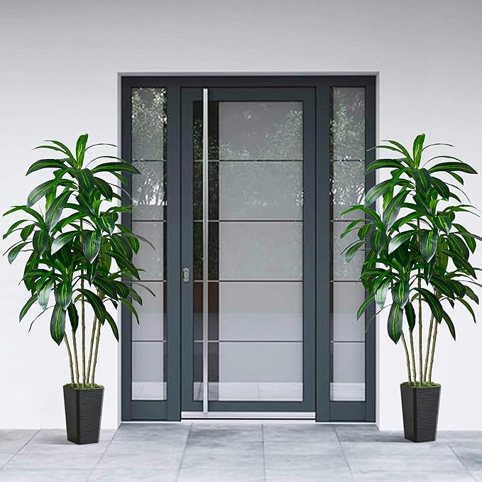 Artificial Dracaena Tree-6FT Tall Fake Plants with Black Tall Square Planter-Artificial Plants Indoor Floor Plant in Pot-Large Tropical Fake Yucca Potted Tree for Home Office Living Room Decor
