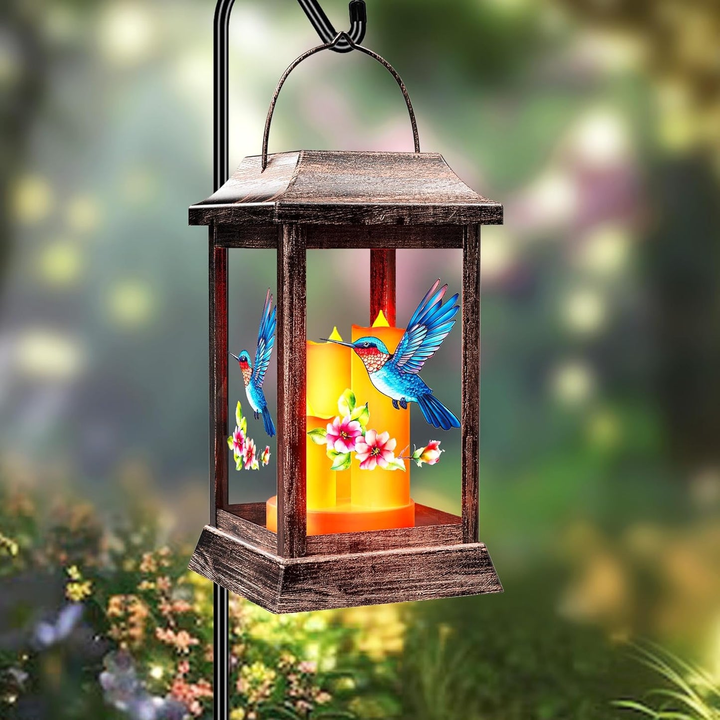 Hummingbird Solar Lanterns Outdoor, Metal Glass Hanging Solar Lights, Gardening Gifts for Mom Women Mother's Day, Waterproof Garden Decor Decorative Lights for Outside Yard Porch Patio Decorations