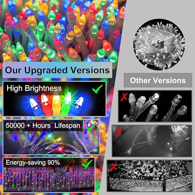 504 LED Christmas Lights with 112 Drops, 50ft 12 Modes Multicolor Fairy String Lights with Timer Dimmable, Waterproof Twinkle Lights for Indoor Outdoor Holiday Wedding Party Eaves Yard Christmas Decor