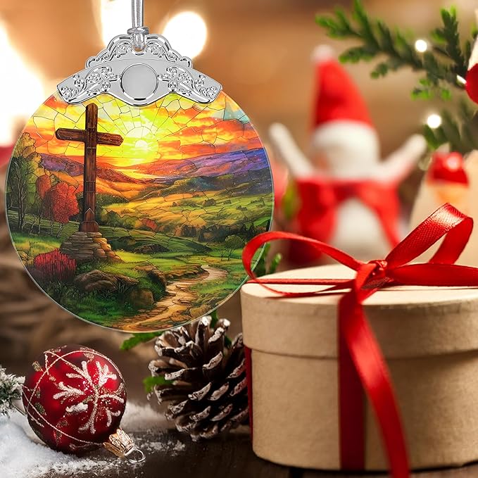 Christian Christmas Ornaments, 3" Stained Glass Christmas Decor, Cross Ornaments for Christmas Tree, Christmas Tree Decorations, Christian Gifts, Religious Gifts, Perfect for Tree, Window, Home Decor