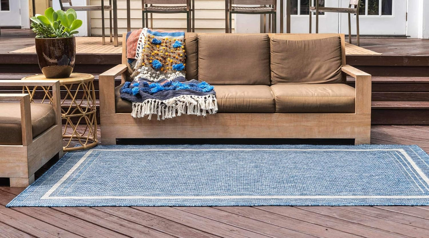 Unique Loom Outdoor Border Collection Area Rug - Soft Border (5' 3" x 8' Rectangle Blue/Ivory)