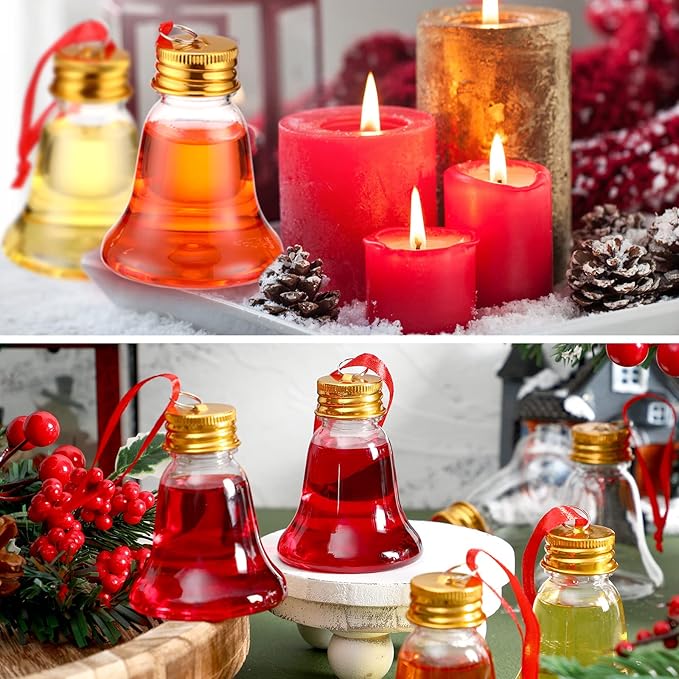 Patelai 18 Pcs Christmas Drink Balls Clear Shot Glass Ornaments Xmas Tree Fillable Ornaments Plastic Xmas Water Bottle Bulbs for Holiday Party Decorations(Bell,50 ml)
