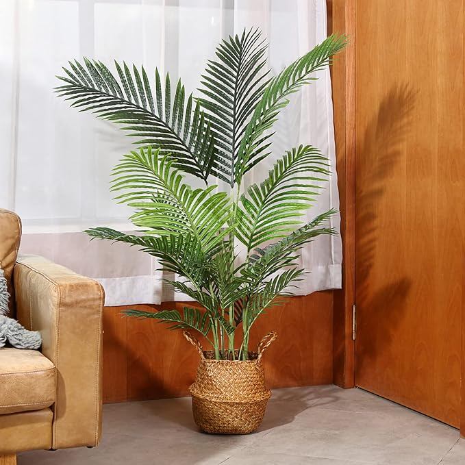 Fopamtri Artificial Areca Palm Plant 4.6 Feet Fake Palm Tree with 15 Trunks Faux Tree for Indoor Outdoor Modern Decor Feaux Dypsis Lutescens Plants in Pot for Home Office,Decor Pot is NOT Included