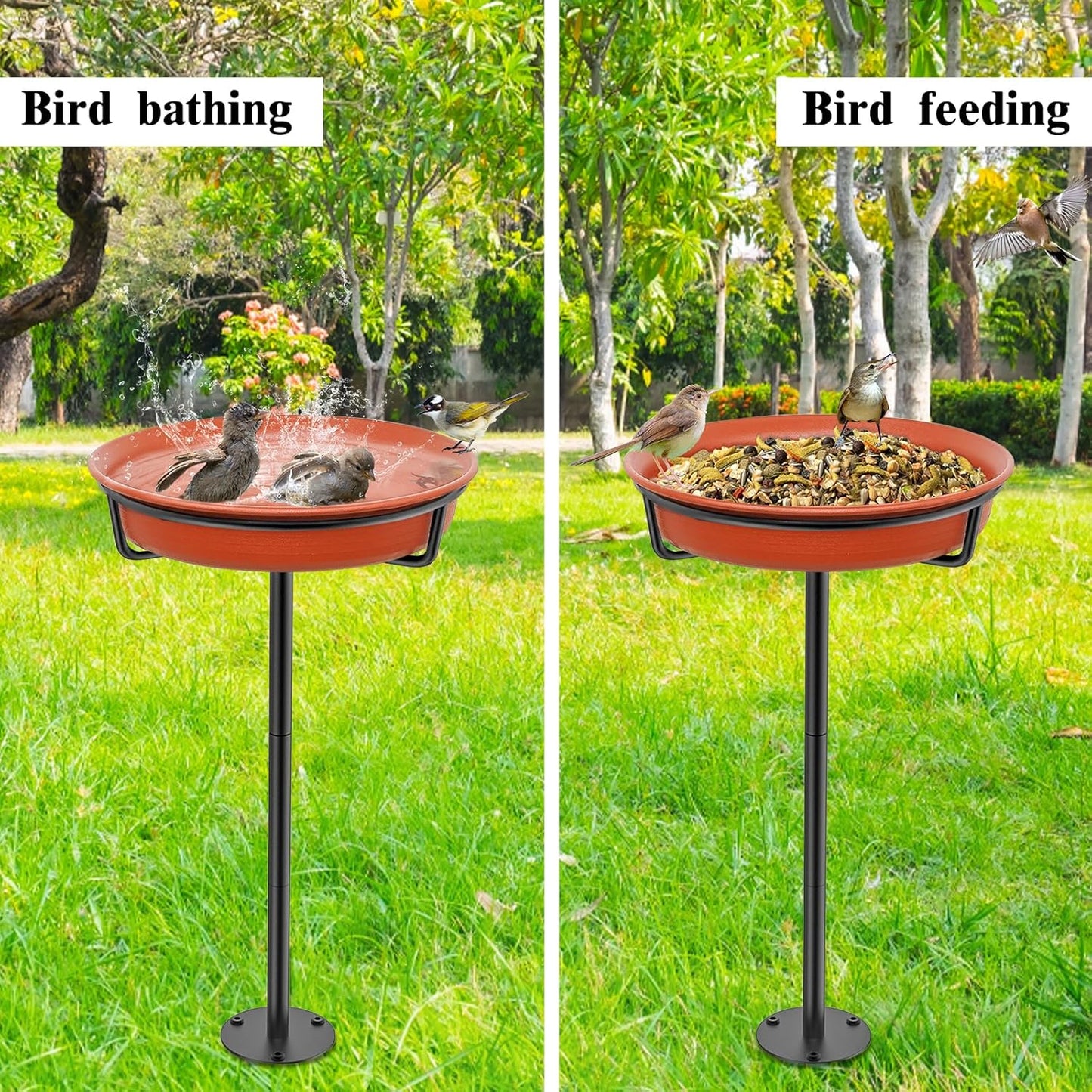 Bird Baths for Outdoors, Detachable Birdbaths for The Garden Clearance, Freestanding Bird Baths for Outdoors Heavy Duty, Bird Bath Bowl Spa & Birdfeeder with Metal Stake Stand (Brown)