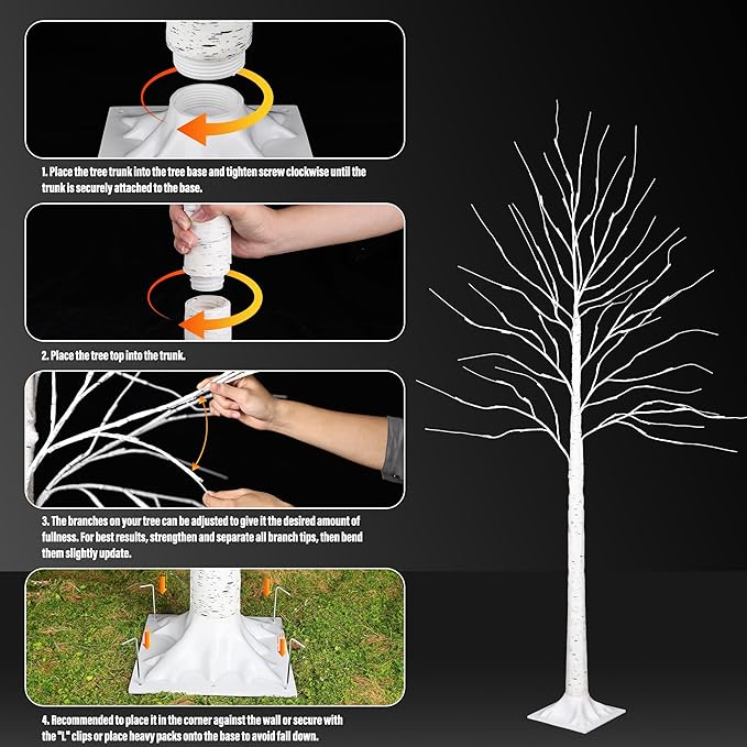iBaycon 6FT Christmas Birch Tree Lights, Lighted Birch Tree LED Artificial Trees with 8 Modes Timer, Prelit Light Up Trees for Indoor and Outdoor Party Holiday Christmas Decorations