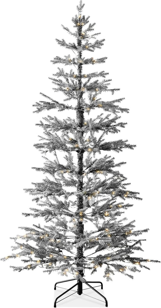 Best Choice Products Pre-Lit Sparse Christmas Tree 9ft Artificial Flocked Pine Holiday Décor Aspen Noble Fir White & Multicolor LED Lights- Black