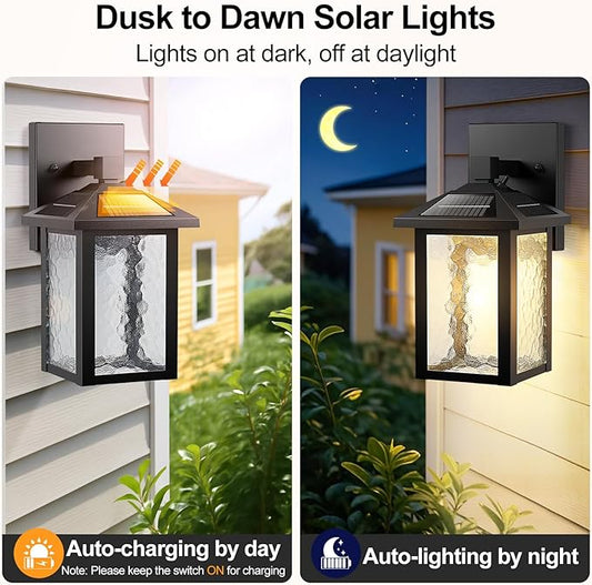 BesLowe Solar Wall Lights Outdoor, Aluminum Dusk to Dawn LED Porch Light, 3000K/5000K Adjustable, Wireless Exterior Lighting Fixtures Solar Wall Lantern Sconce Light for Outside Garage, 2-Pack