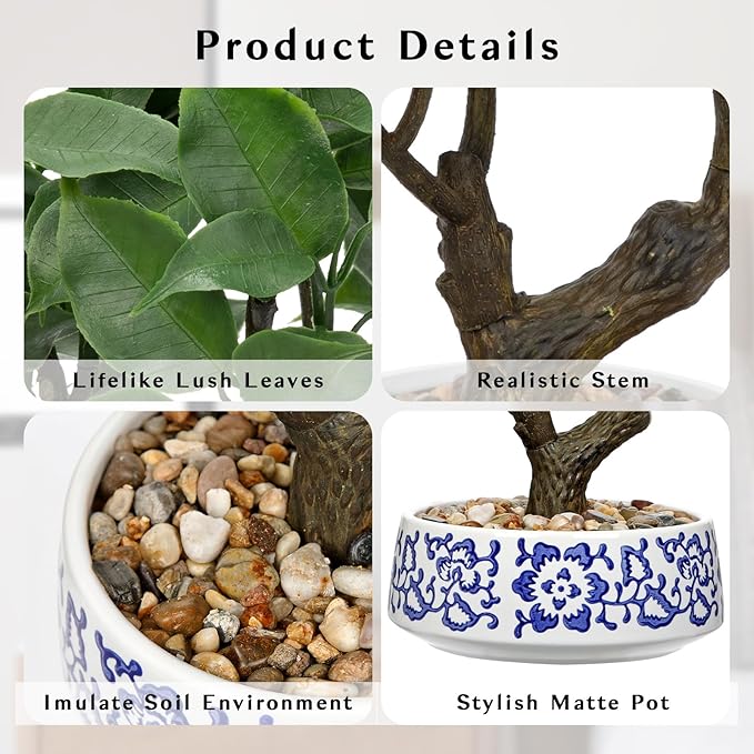 Artificial Bonsai Tree, Small Ficus Bonsai Trees 13" Indoor Bonsais Tree Fake Potted Plant Decorative Fake Desk Plant Decor with Ceramic Pot for Home Office Living Room Bedroom Bathroom Table Shelf