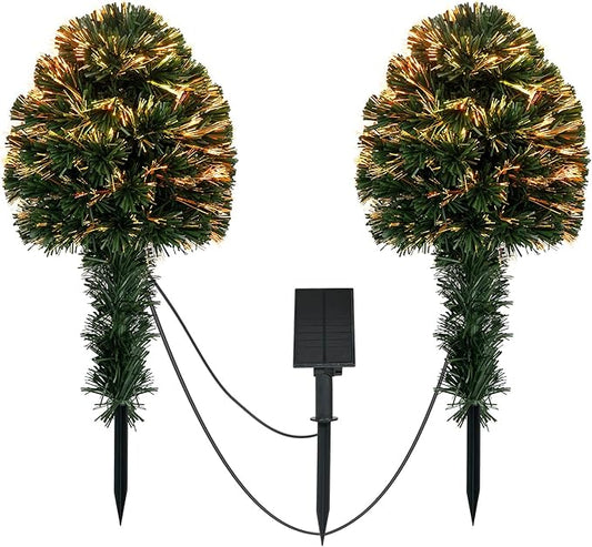 2 Pack Fiber Optic Christmas Tree, Small Outdoor Led Christmas Tree Solar Powered 24 Inch Artificial Xmas Trees with Lights for Front Porch Yard Garden Pathway Cemetery Holiday Decor