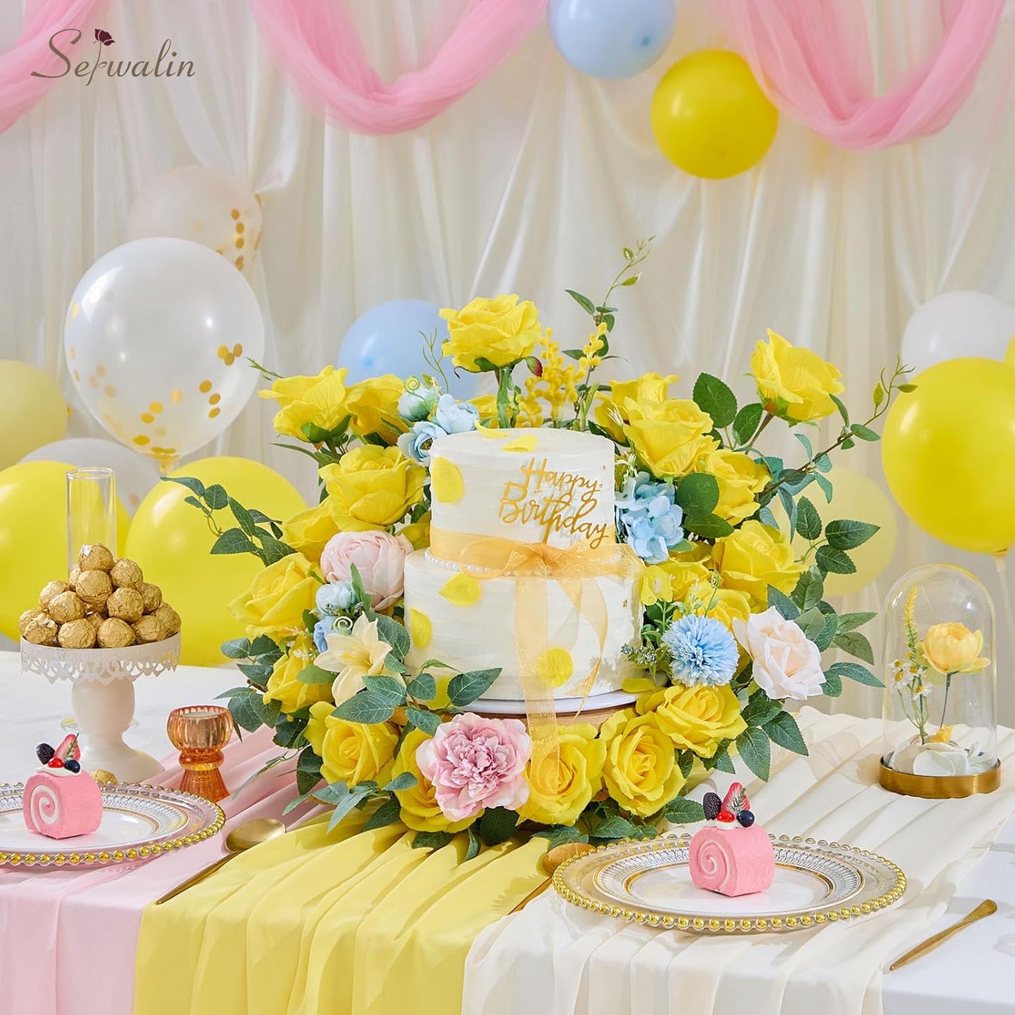 Serwalin ﻿30pcs Artificial Yellow Roses, Realistic Silk Roses Fake Long Stem Artificial Roses for Mother,Wedding Bouquet Table Centerpieces Party Home Birthday Graduation Decorations