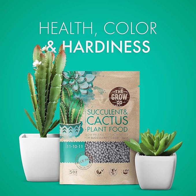 The Grow Co Succulents & Cactus Plant Food - Gentle Long Lasting Formula, Slow Release Fertilizer (Liquid Alternative) for All Potted Succulent, Cacti & Aloe Vera Plants (5 oz)
