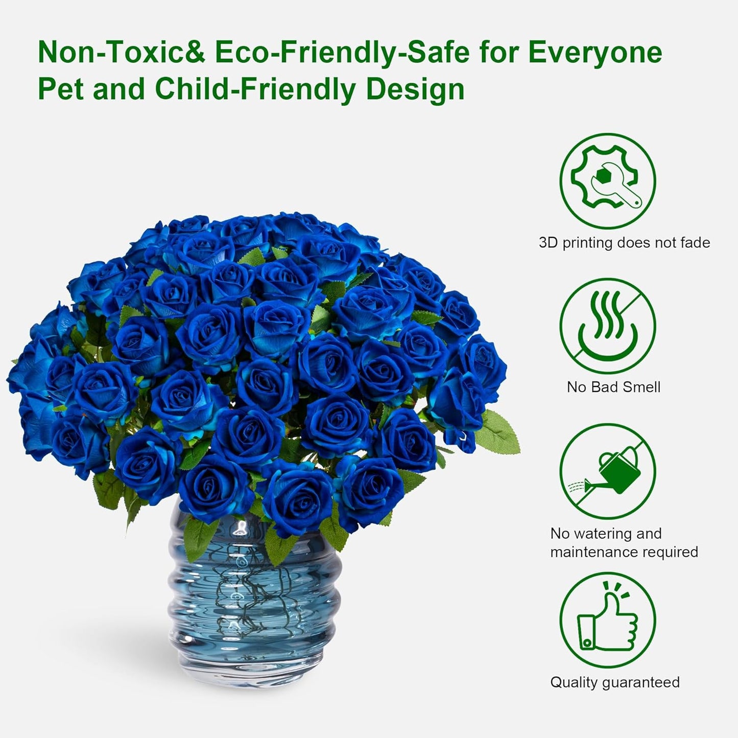 Fake Plants Roses Flowers Plastic Flowers Spring Decorations for Home Gifts for Gf Roses Artificial Flowers for Vase Fake Flowers Home Decor Fake Plant 19.6"(50PCS Blue)