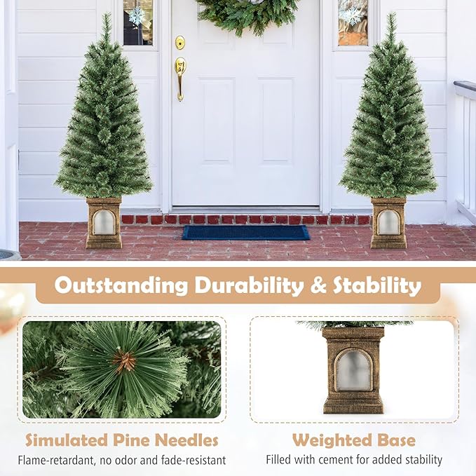 GOFLAME 4FT Pre-Lit Potted Christmas Tree, Artificial Entrance Xmas Tree with 100 LED Lights, 116 Branch Tips, Pine Needles, Timer, Holiday Decoration Tree with 3 Lighting Modes, 4 Brightness