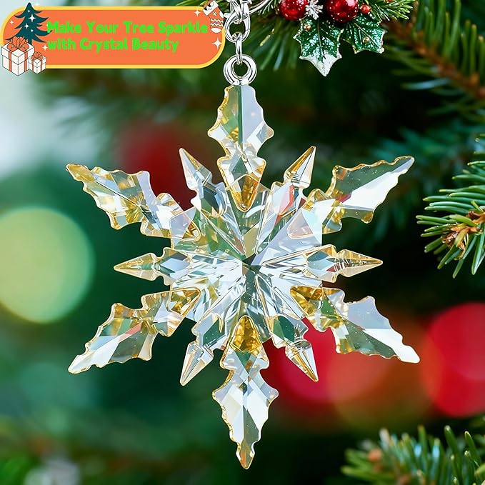 Luxury Gold Crystal Christmas Snowflake Ornaments Christmas Tree Hanging Decorations Gifts for Women Girls Family Friends (Gold)