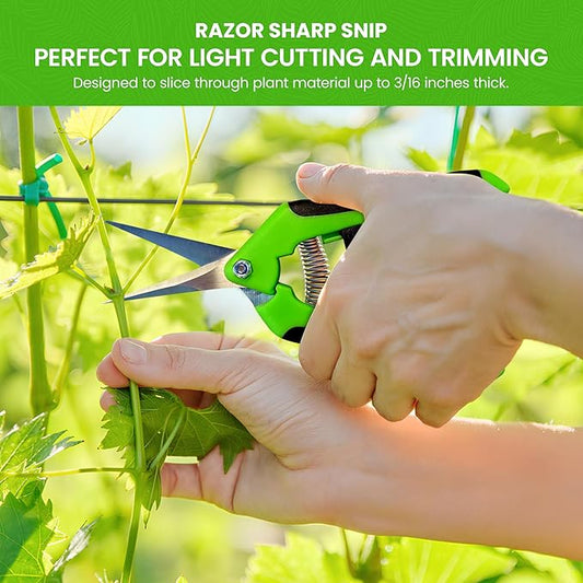 GARDEN GURU Razor Sharp Snip – Professional Garden Pruning Shears Trimmers Scissors – Super Sharp Micro-Tip Precision Stainless Steel Blades - Easy on Arthritic Hands - Soft Ergonomic Rubber Handles